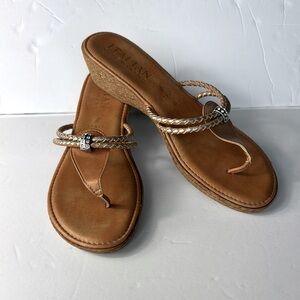 ITALIAN SHOEMAKERS Women's Thong Sandals Gold Embellishments Camel Rope Sz 9.5